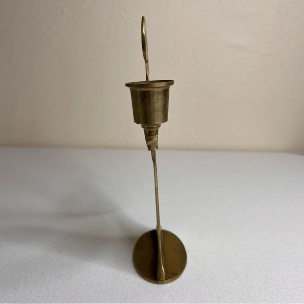 Vintage Brass Angel Candlestick Holder Made in Korea 7.5 Inches Tall Patina
